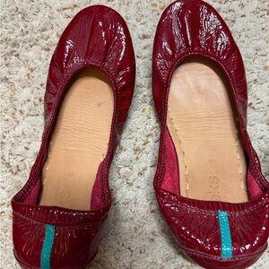 Tieks Red Ballet Flats with Teal Stripe